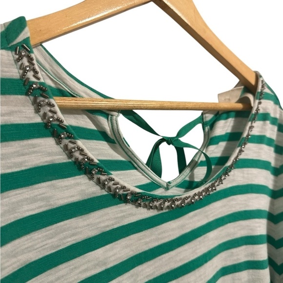 Chico’s Green Striped Bedazzled Embellished-Neckline Top Nautical Size 16 - Picture 7 of 11